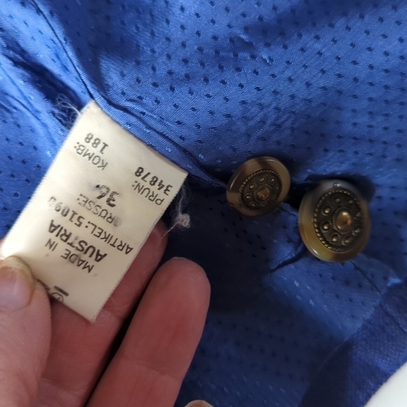 Vtg. 80s Geiger chic blue linen blazer jacket classic Tyrolean style blazer sz S - Picture 10 of 13